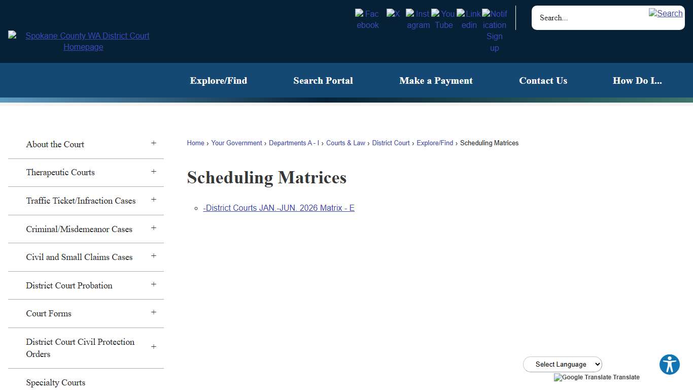 Scheduling Matrices Spokane County, WA